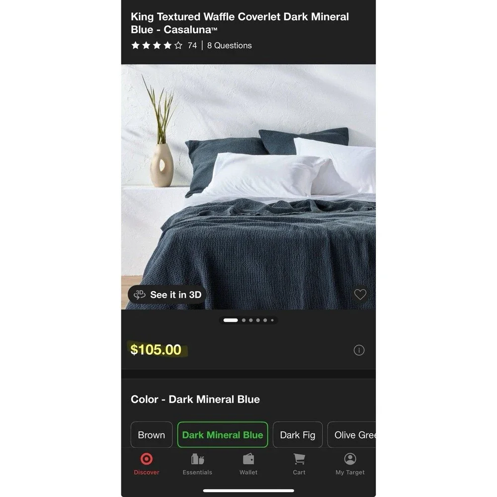SET! King Textured Waffle Coverlet & 2 King Shams Dark Mineral Blue Casaluna